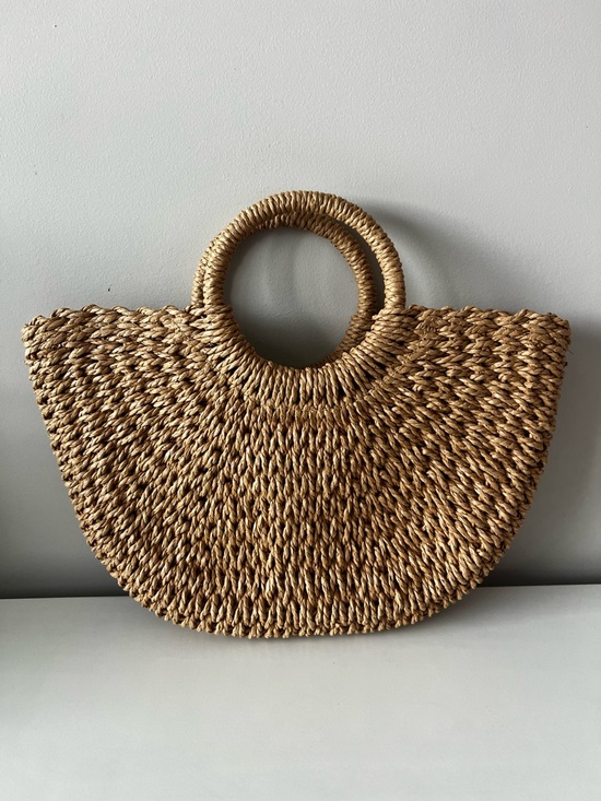 Handmade Handbags - Natural Woven Straw Tote with Round Handles